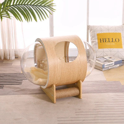 Luxury Wooden Enclosed Cat Capsule Bed
