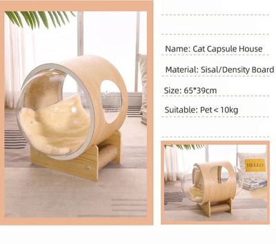 Luxury Wooden Enclosed Cat Capsule Bed